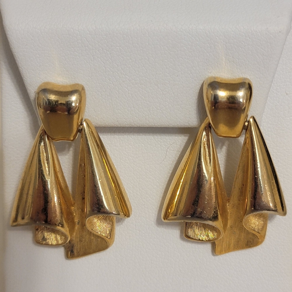Vintage Givenchy Gold-tone Sculptural Drop Earrings Bold Statement Pierced 80s